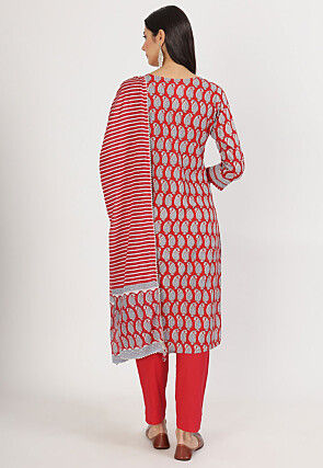 Printed Pure Cotton Pakistani Suit in Red
