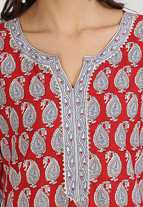 Printed Pure Cotton Pakistani Suit in Red