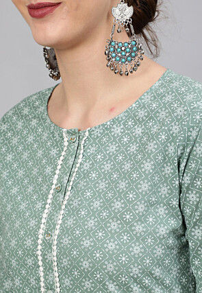 Printed Pure Cotton Pakistani Suit in Sea Green