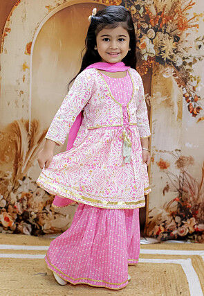 Printed Pure Cotton Pakistani Suit in White and Pink