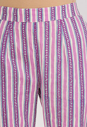 Printed Pure Cotton Pakistani Suit in White and Purple