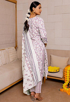 Printed Pure Cotton Pakistani Suit in White