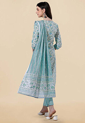 Printed Pure Cotton Pakistani Suit in White
