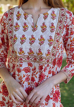 Printed Pure Cotton Pakistani Suit in White