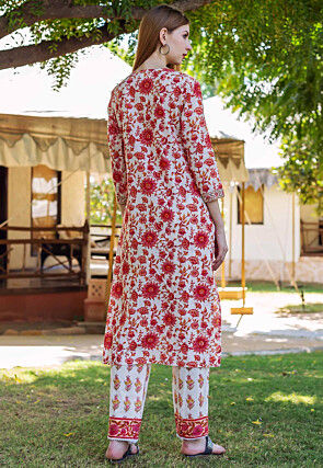 Printed Pure Cotton Pakistani Suit in White