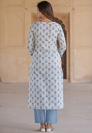 Printed Pure Cotton Pakistani Suit in White