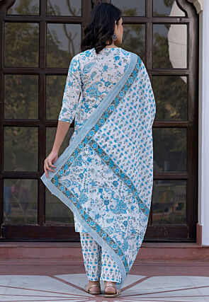Printed Pure Cotton Pakistani Suit in White