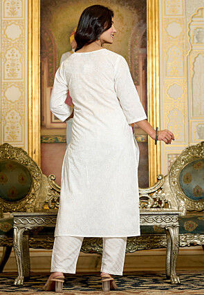 Printed Pure Cotton Pakistani Suit in White