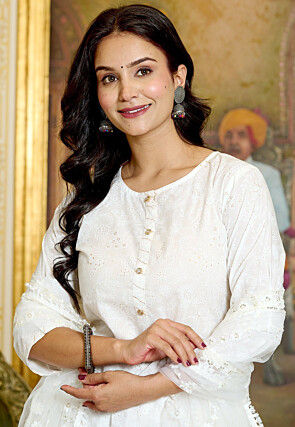 Printed Pure Cotton Pakistani Suit in White