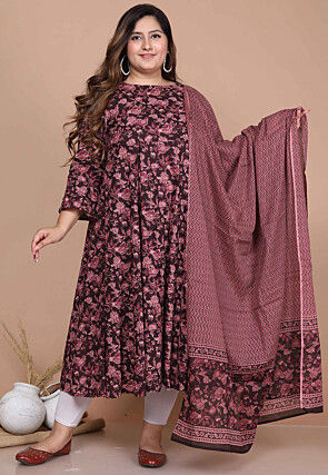 Printed Pure Cotton Pakistani Suit in Wine