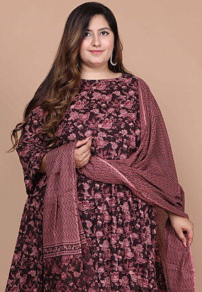 Printed Pure Cotton Pakistani Suit in Wine