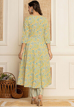 Printed Pure Cotton Pakistani Suit in Yellow