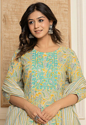 Printed Pure Cotton Pakistani Suit in Yellow