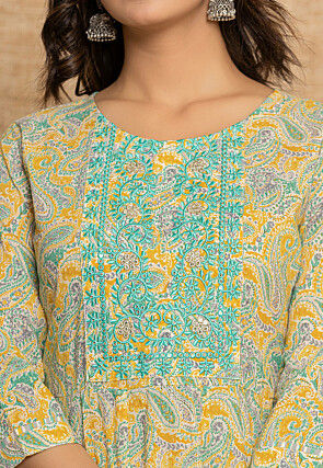 Printed Pure Cotton Pakistani Suit in Yellow