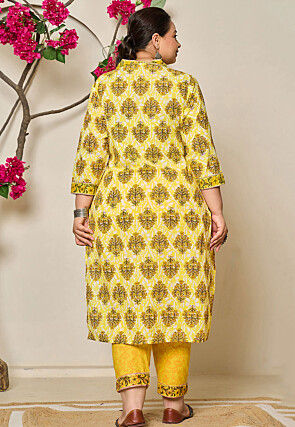 Printed Pure Cotton Pakistani Suit in Yellow