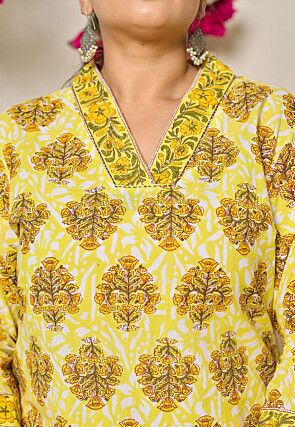 Printed Pure Cotton Pakistani Suit in Yellow
