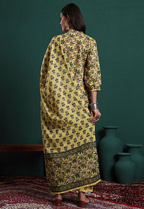 Printed Pure Cotton Pakistani Suit in Yellow