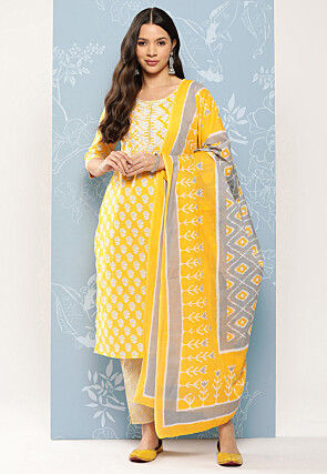 Yellow Cotton Readymade Kameez with Leggings at Rs 1299