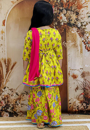 Printed Pure Cotton Pakistani Suit in Yellow