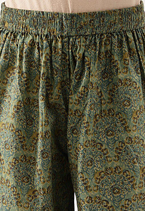 Printed Pure Cotton Punjabi Suit in Green