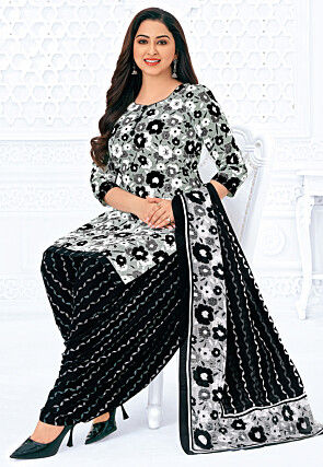 Printed Pure Cotton Punjabi Suit in Light Green