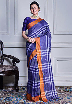 Printed Pure Cotton Saree in Blue