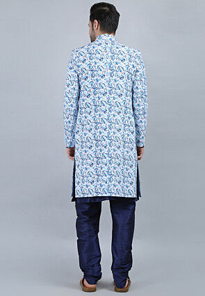 Printed Pure Cotton Sherwani in White