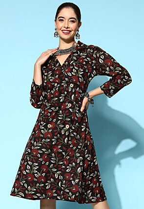 Printed Pure Cotton Shirt Dress in Black