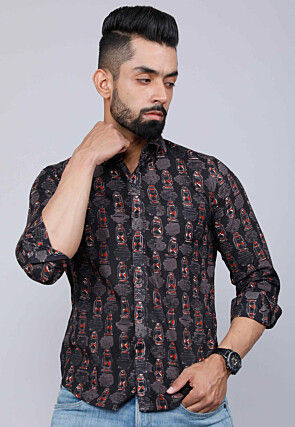 Printed Pure Cotton Shirt in Black