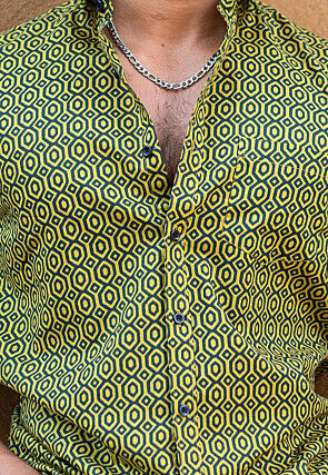 Printed Pure Cotton Shirt in Light Olive Green