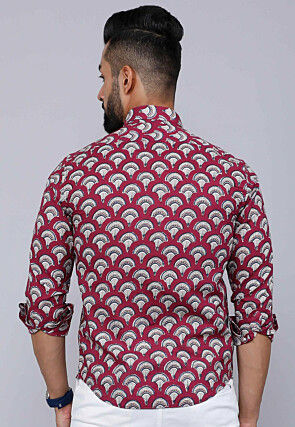 Printed Pure Cotton Shirt in Maroon