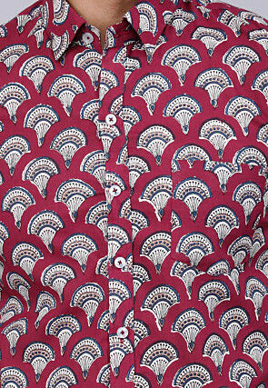 Printed Pure Cotton Shirt in Maroon