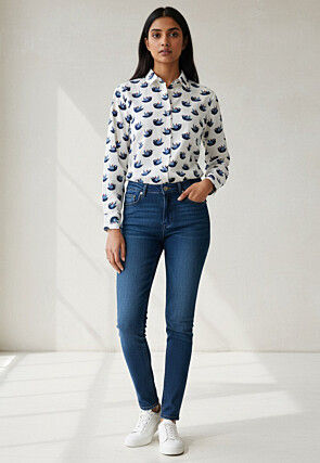 Printed Pure Cotton Shirt in Off White