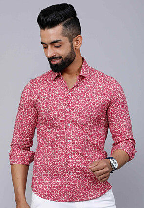 Printed Pure Cotton Shirt in Pink