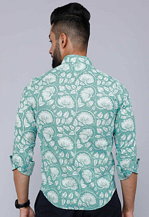 Printed Pure Cotton Shirt in Sea Green