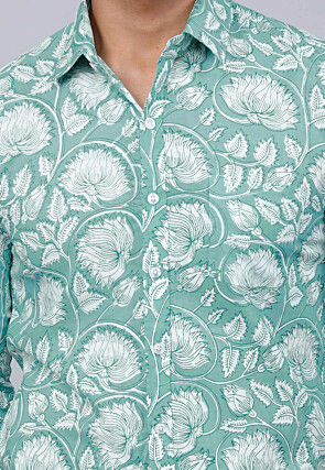 Printed Pure Cotton Shirt in Sea Green