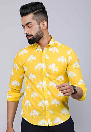 Printed Pure Cotton Shirt in Yellow