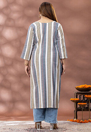 Printed Pure Cotton Straight Kurta in Grey and Multicolor