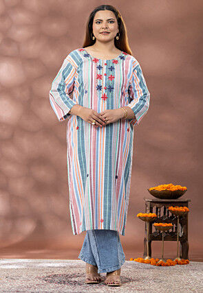Printed Pure Cotton Straight Kurta in Multicolor