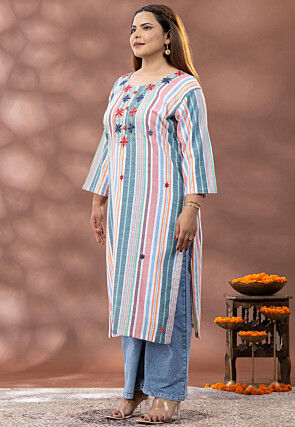 Printed Pure Cotton Straight Kurta in Multicolor