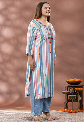 Printed Pure Cotton Straight Kurta in Multicolor