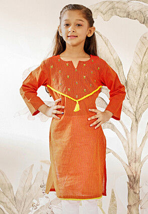 Printed Pure Cotton Straight Kurta in Orange