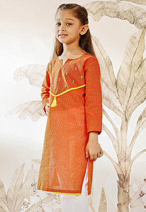 Printed Pure Cotton Straight Kurta in Orange