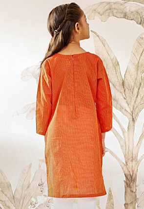 Printed Pure Cotton Straight Kurta in Orange