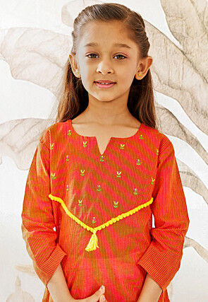 Printed Pure Cotton Straight Kurta in Orange