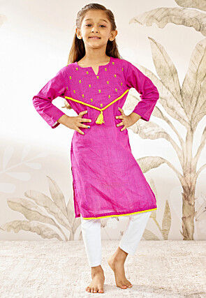 Printed Pure Cotton Straight Kurta in Purple