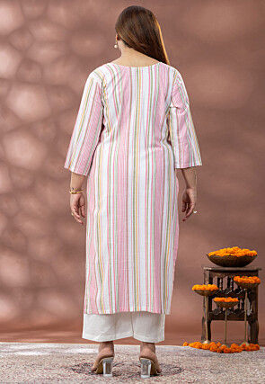 Printed Pure Cotton Straight Kurta in White and Multicolor