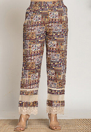 Printed Pure Cotton Straight Kurta Set in Beige and Multicolor