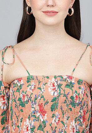 Printed Pure Cotton Tiered Maxi Dress in Peach