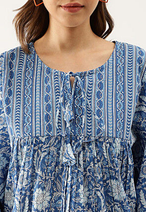 Printed Pure Cotton Top in Blue